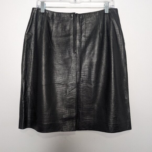 Liz Claiborne Vintage Black Soft Embossed Leather Mini Pencil Skirt Back Zip - Picture 2 of 9